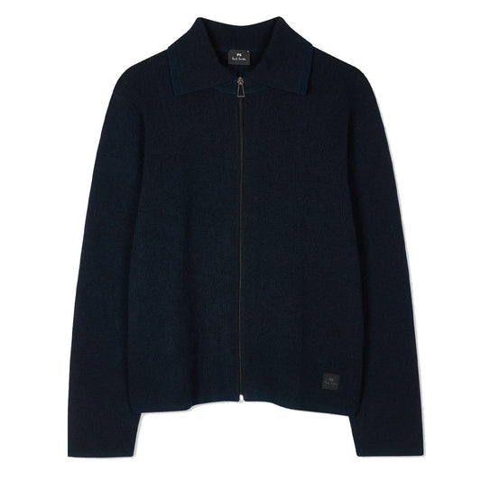 Paul Smith Navy Cotton-Blend Textured Zip Cardigan Navy