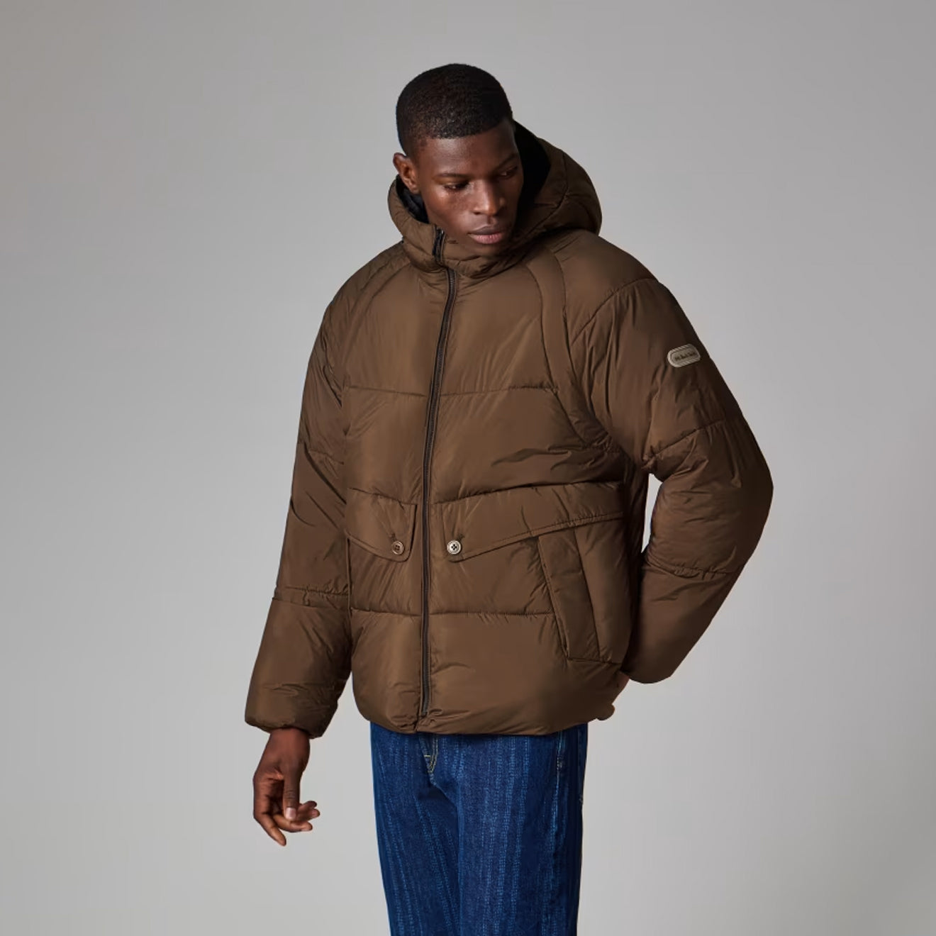 Paul Smith Recycled Polyester Hooded Puffer Jacket Brown