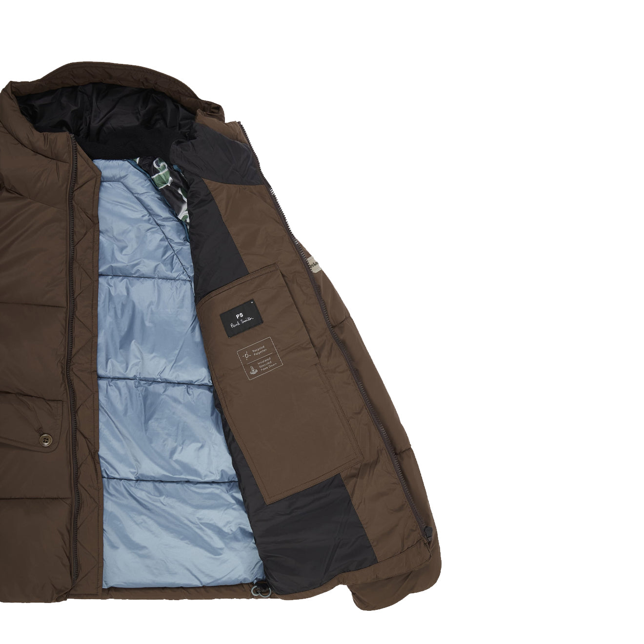 Paul Smith Recycled Polyester Hooded Puffer Jacket Brown