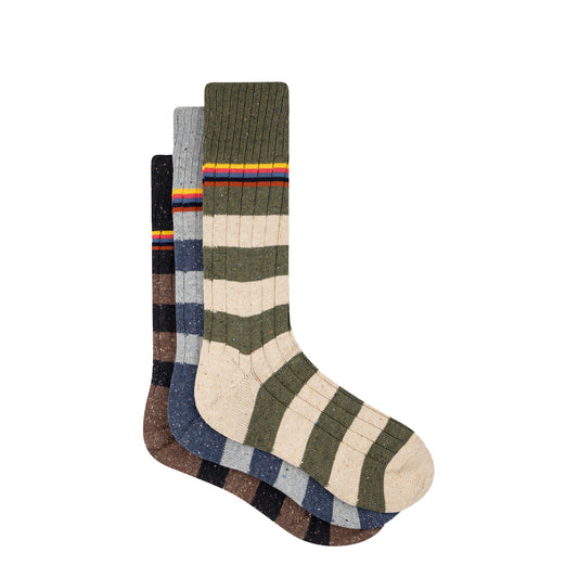 Paul Smith Stripe Ribbed Socks Three Pack Multi - The Sporting Lodge