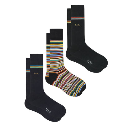 Paul Smith Sock 3 Pack Gold Signature Multicolour