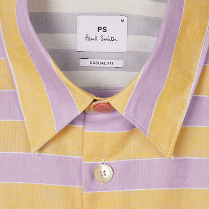 Paul Smith Stripe Cotton-Linen Shirt Purple and Yellow