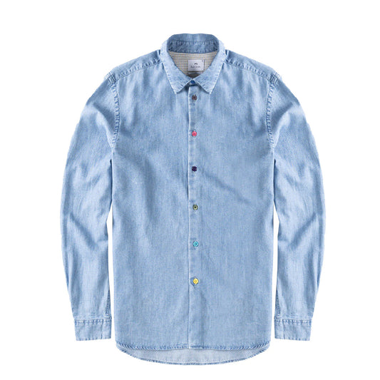 Paul Smith Tailored-Fit Indigo Rinse Cotton Denim Shirt Light Base - The Sporting Lodge