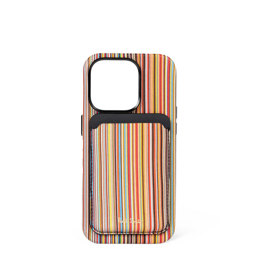 Paul Smith iPhone 15 Pro MagSafe Leather Signature Stripe Credit Card Case