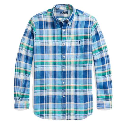 Polo Ralph Lauren Custom Fit Plaid Linen Shirt Blue/Green Multi - The Sporting Lodge
