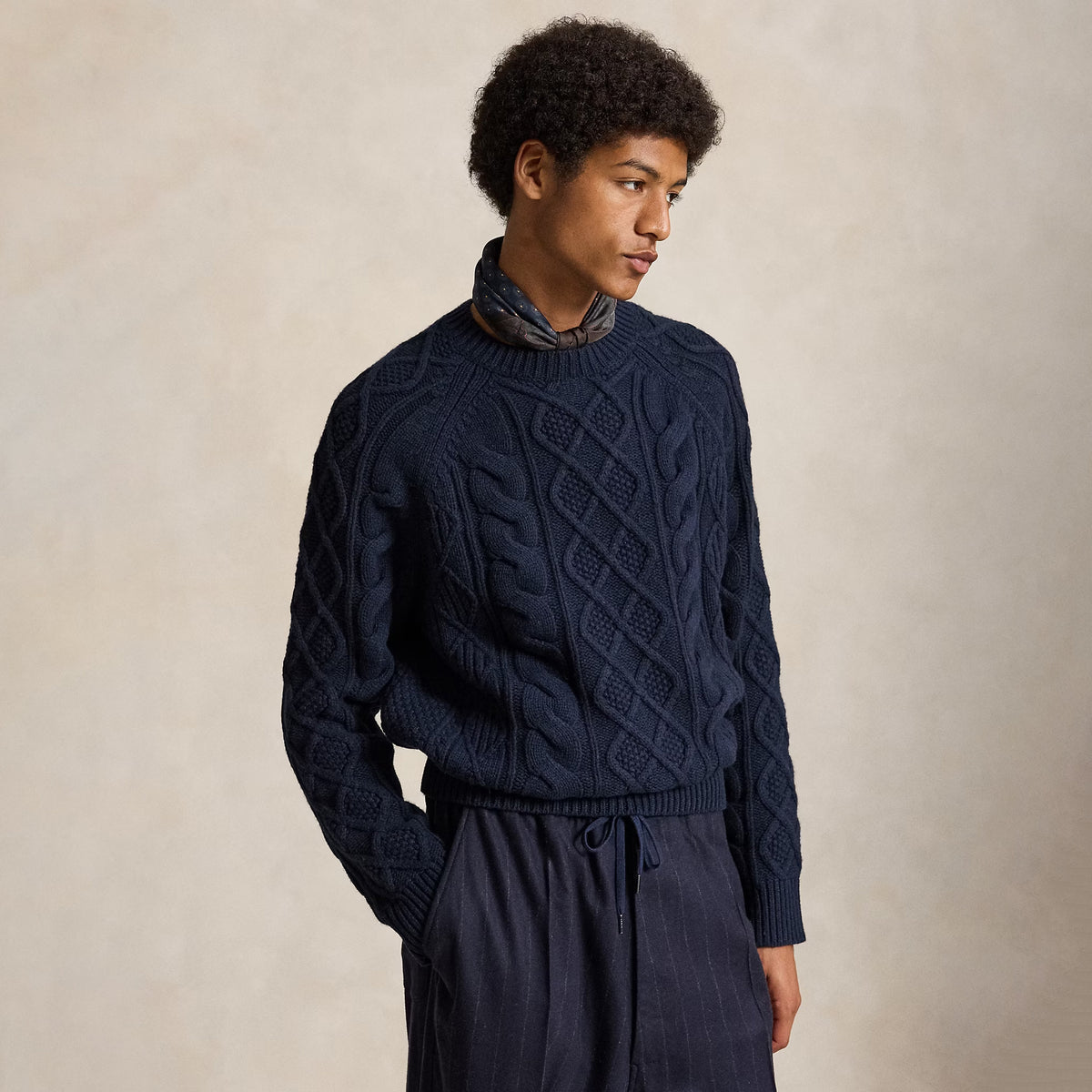 Polo Ralph Lauren Aran-Knit Wool Alpaca Sweater Glaucus Navy Heather
