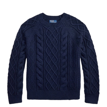 Polo Ralph Lauren Aran-Knit Wool Alpaca Sweater Glaucus Navy Heather