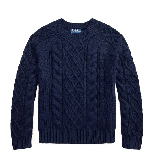 Polo Ralph Lauren Aran-Knit Wool Alpaca Sweater Glaucus Navy Heather