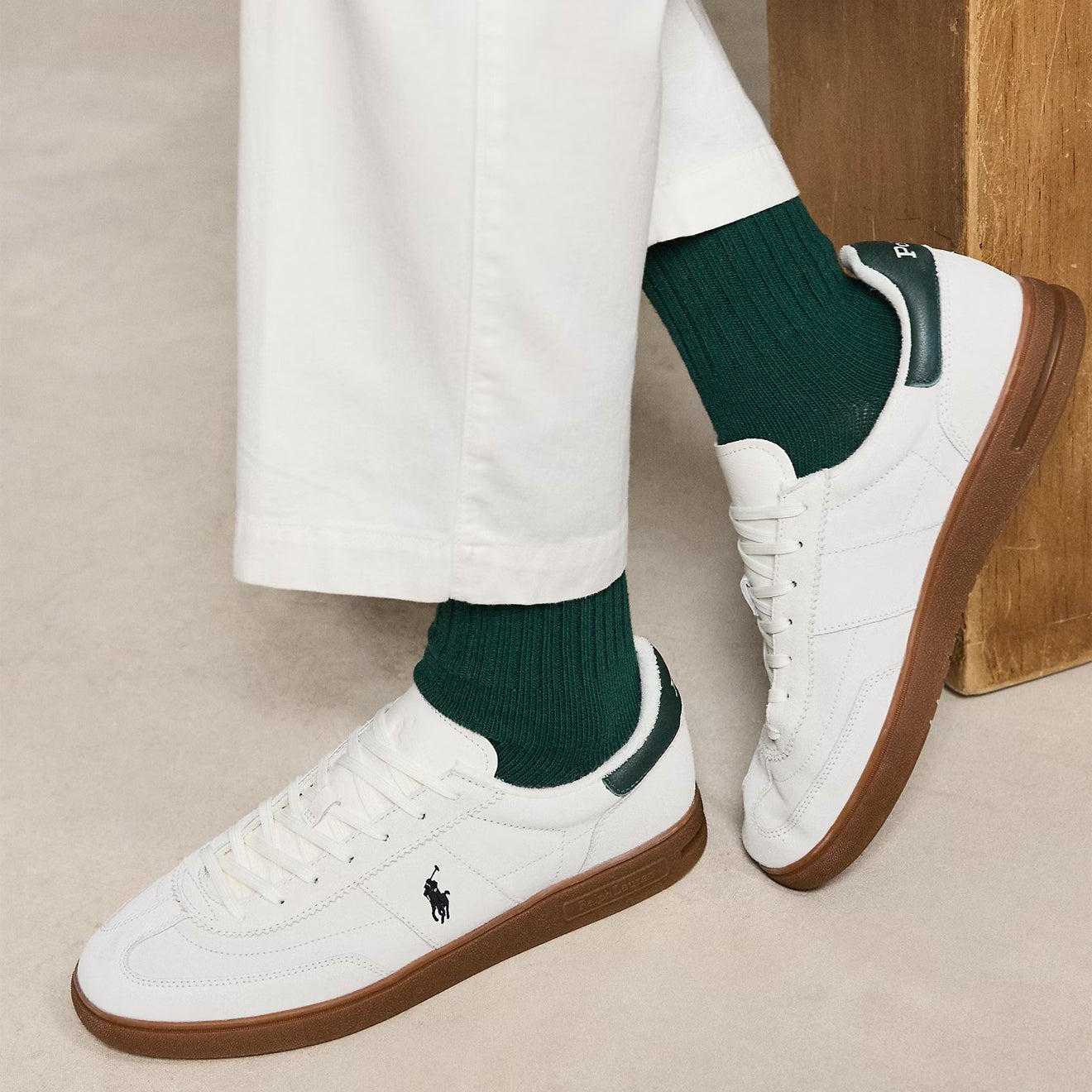 Polo Ralph Lauren Bedford Suede Trainer Bianco / College Green - The Sporting Lodge