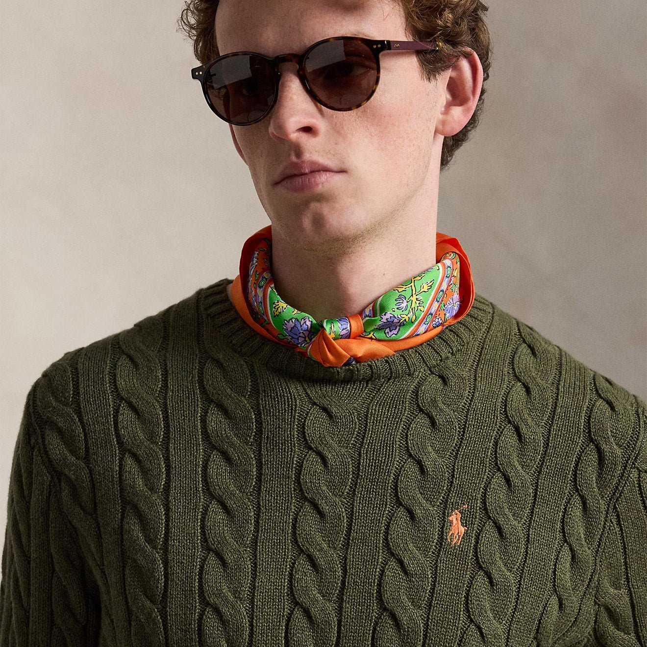 Polo Ralph Lauren Cable - Knit Cotton Jumper Garden Trail Heather