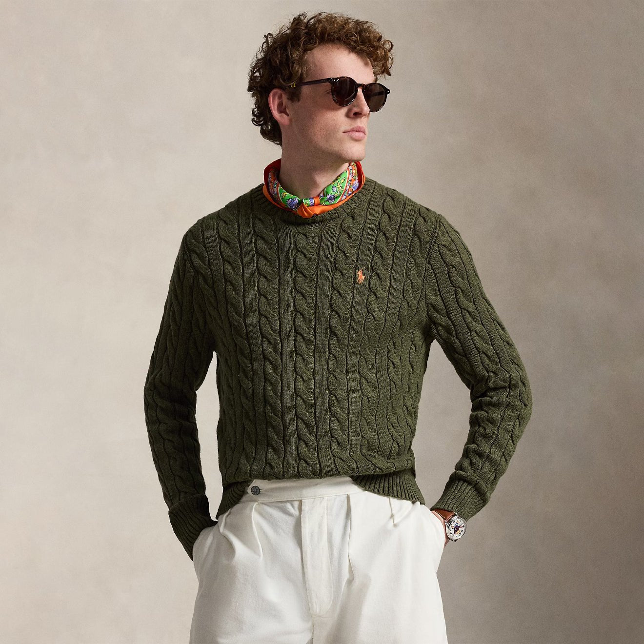Polo Ralph Lauren Cable - Knit Cotton Jumper Garden Trail Heather