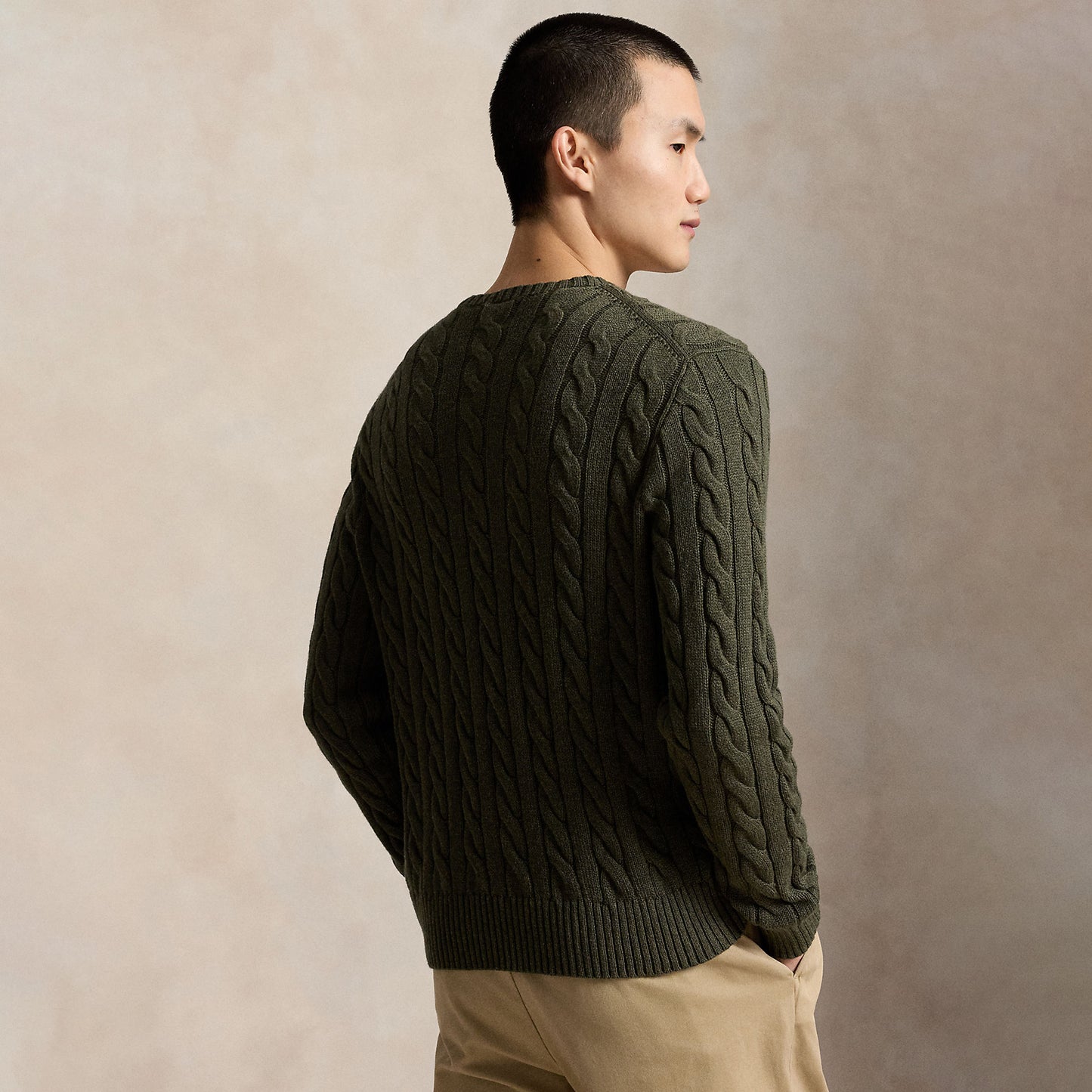 Polo Ralph Lauren Cable-Knit Cotton Jumper Olive Shrub Heather