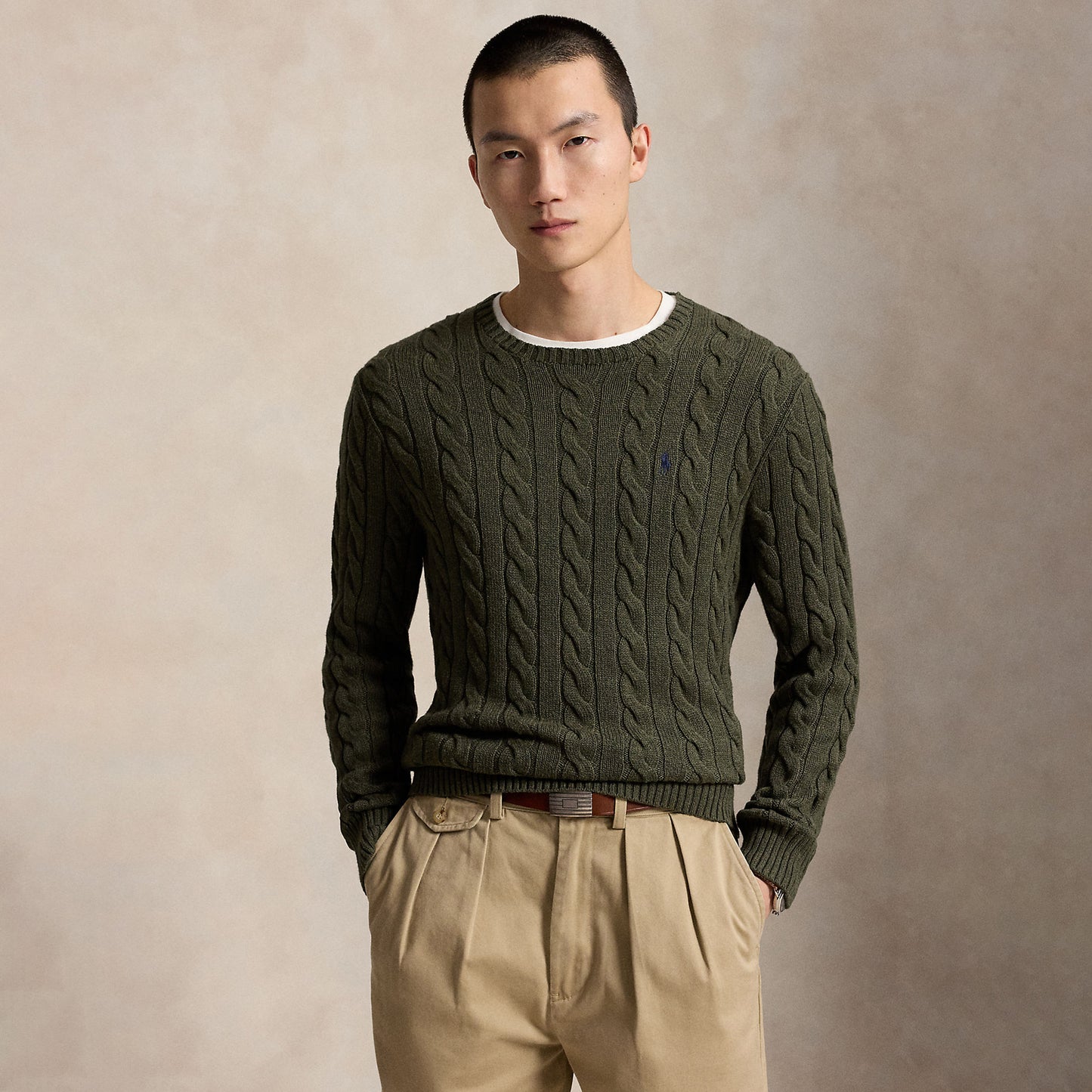 Polo Ralph Lauren Cable-Knit Cotton Jumper Olive Shrub Heather