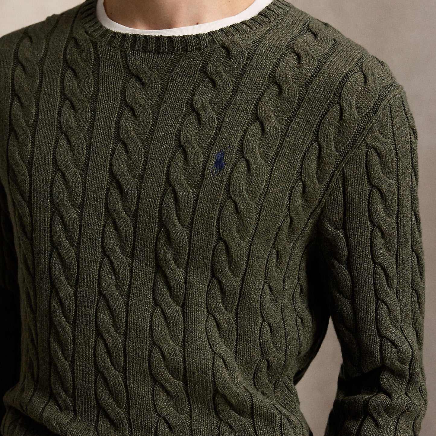 Polo Ralph Lauren Cable-Knit Cotton Jumper Olive Shrub Heather