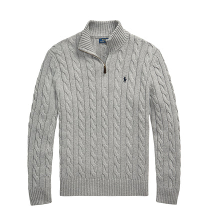 Polo Ralph Lauren Cable-Knit Cotton Quarter-Zip Jumper Fawn Grey Heather
