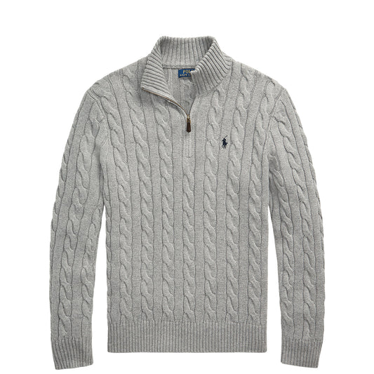 Polo Ralph Lauren Cable-Knit Cotton Quarter-Zip Jumper Fawn Grey Heather