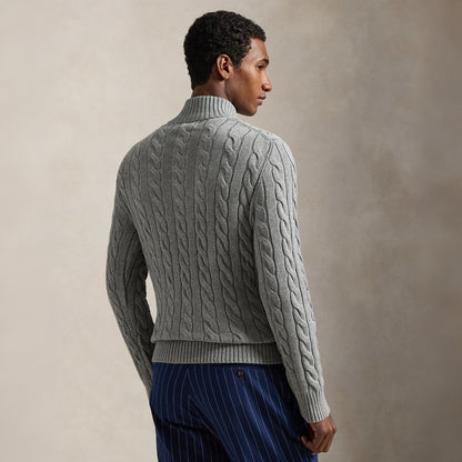Polo Ralph Lauren Cable-Knit Cotton Quarter-Zip Jumper Fawn Grey Heather