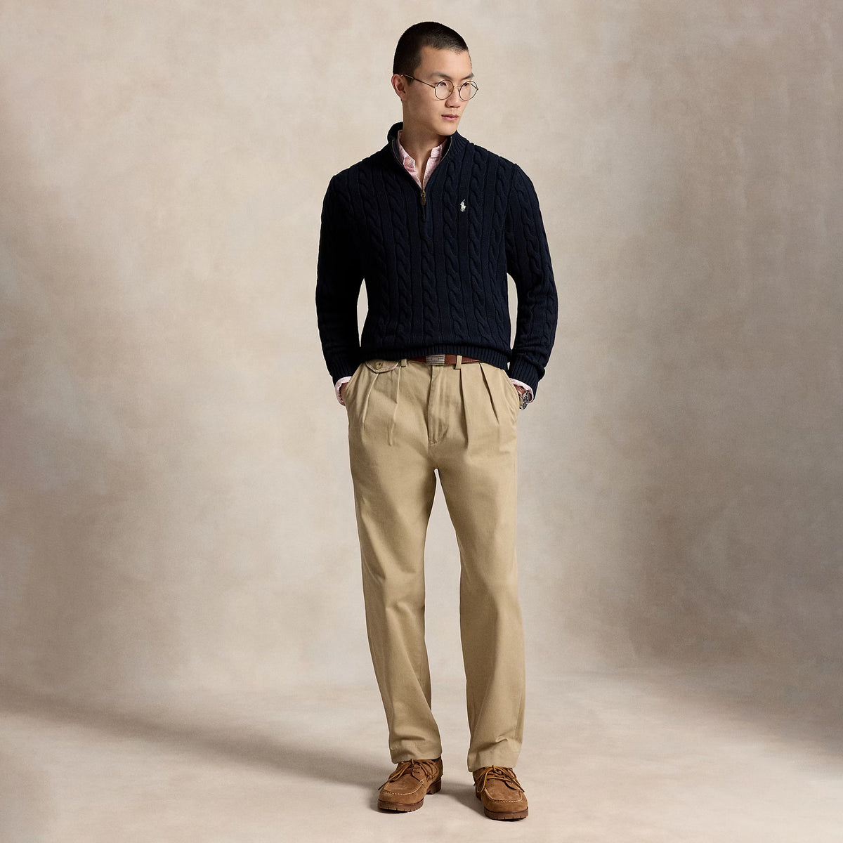 Polo Ralph Lauren Cable-Knit Cotton Quarter-Zip Jumper Hunter Navy