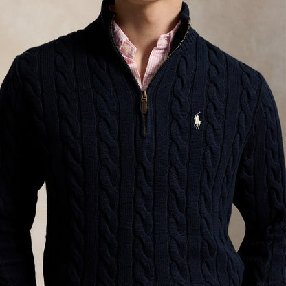 Polo Ralph Lauren Cable-Knit Cotton Quarter-Zip Jumper Hunter Navy
