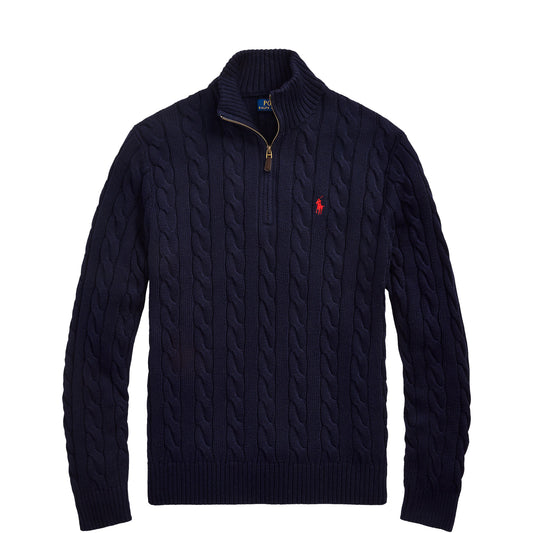 Polo Ralph Lauren Cable-Knit Cotton Quarter-Zip Jumper Hunter Navy