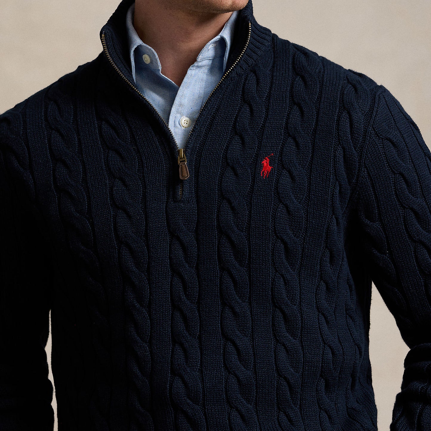 Polo Ralph Lauren Cable-Knit Cotton Quarter-Zip Jumper Hunter Navy
