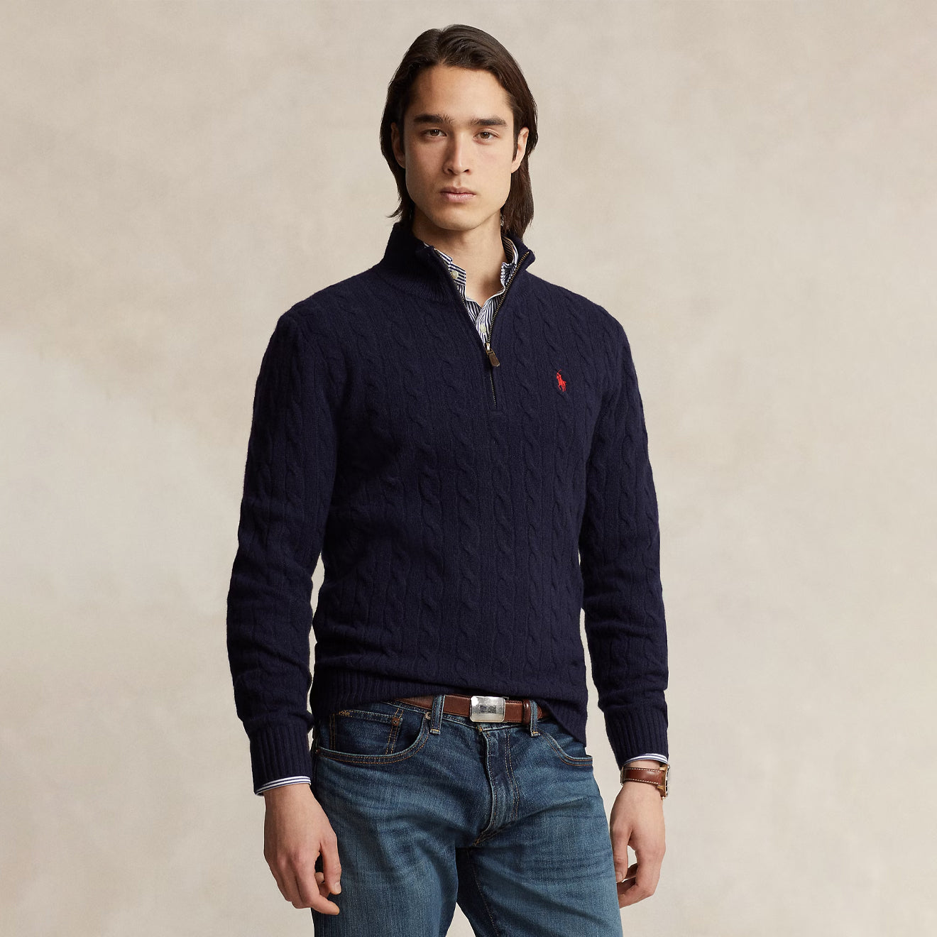Polo Ralph Lauren Cable-Knit Wool-Cashmere Sweater Hunter Navy