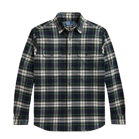Polo Ralph Lauren Classic Fit Plaid Flannel Workshirt Navy Green Multi