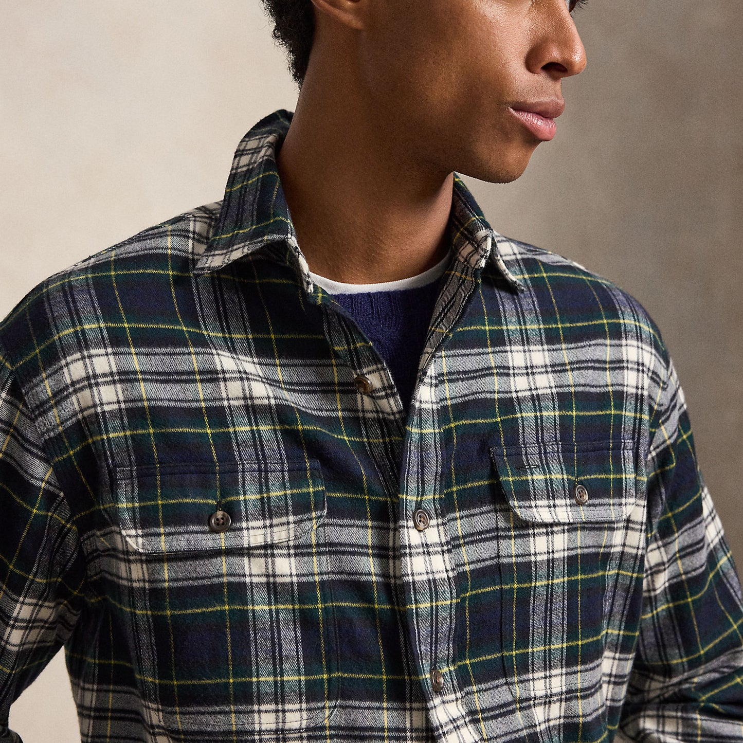 Polo Ralph Lauren Classic Fit Plaid Flannel Workshirt Navy Green Multi