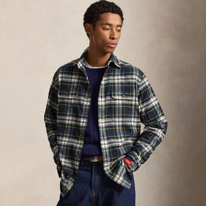 Polo Ralph Lauren Classic Fit Plaid Flannel Workshirt Navy Green Multi