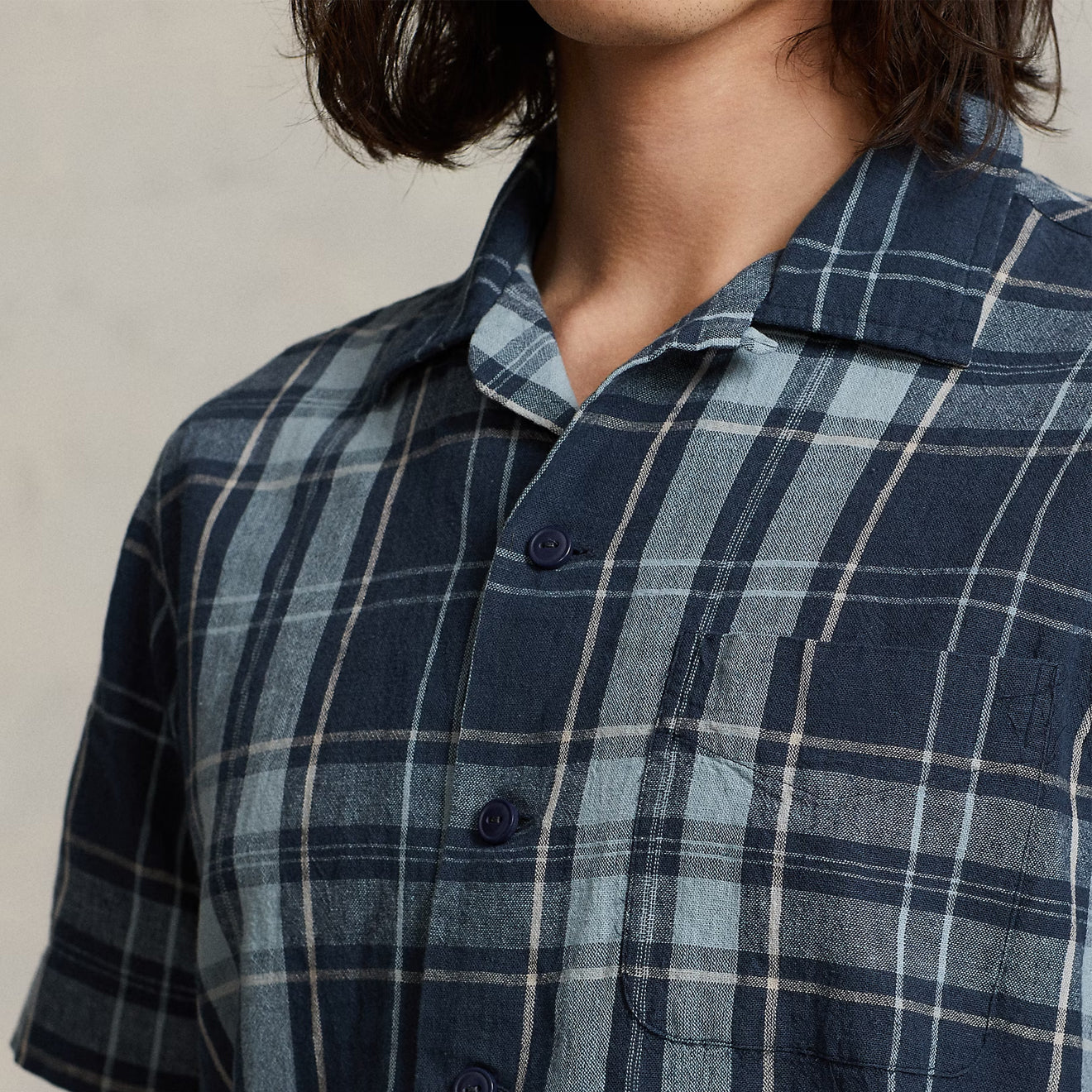 Polo Ralph Lauren Classic Fit Plaid Poplin Camp Shirt Indigo Khaki - The Sporting Lodge