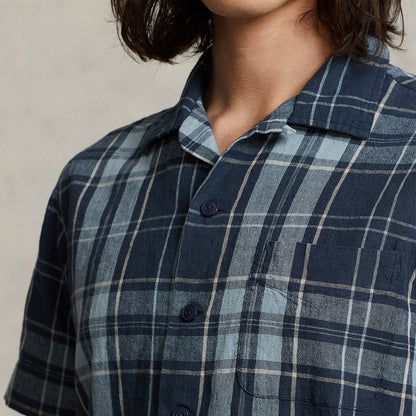 Polo Ralph Lauren Classic Fit Plaid Poplin Camp Shirt Indigo Khaki - The Sporting Lodge