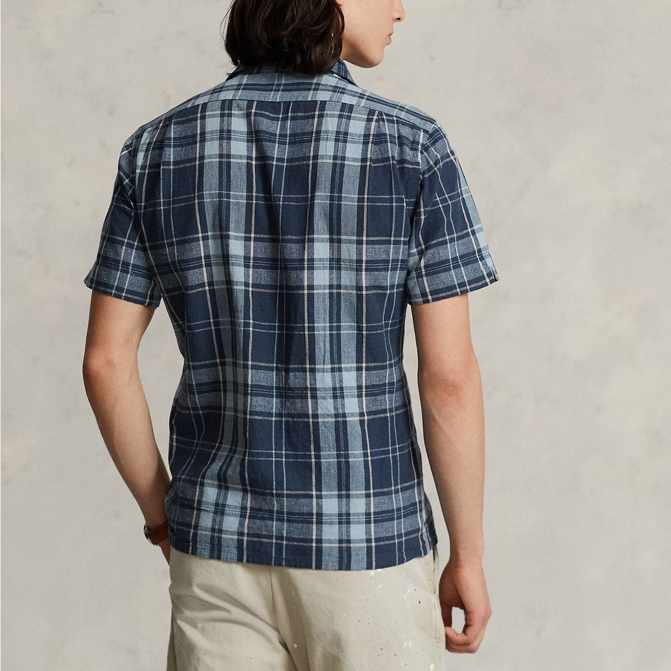Polo Ralph Lauren Classic Fit Plaid Poplin Camp Shirt Indigo Khaki - The Sporting Lodge