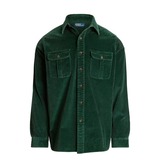 Polo Ralph Lauren Classic Fit Suede-Patch Corduroy Shirt Moss Agate