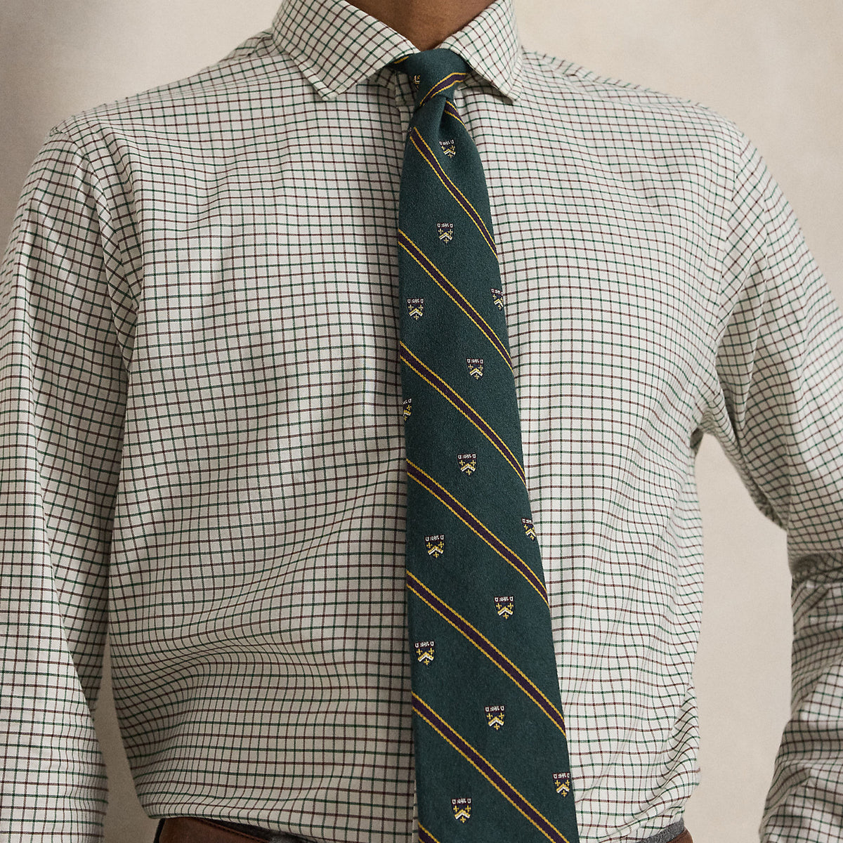 Polo Ralph Lauren Classic Fit Tattersall Twill Shirt Off White Green Multi