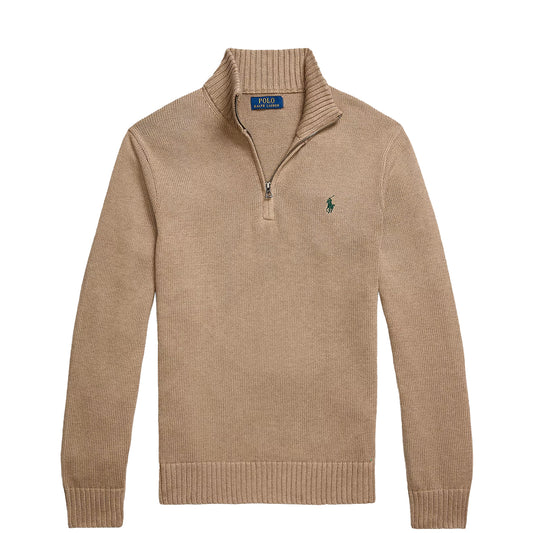 Polo Ralph Lauren Cotton Quarter-Zip Sweater Bronze Melange - The Sporting Lodge