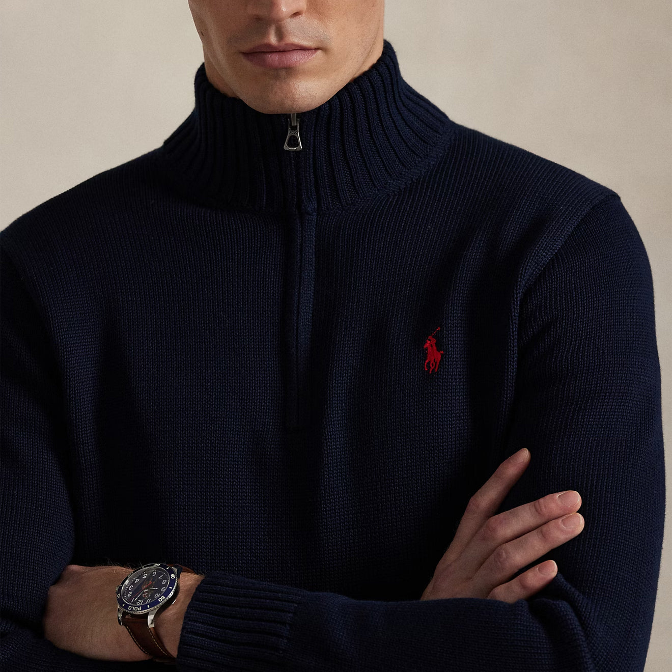Polo Ralph Lauren Cotton Quarter-Zip Sweater Hunter Navy