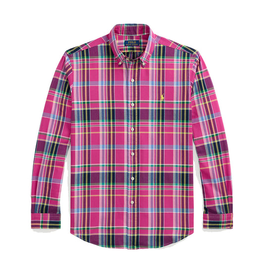 Polo Ralph Lauren Custom Fit Button Down Check Shirt Pink Navy Multi