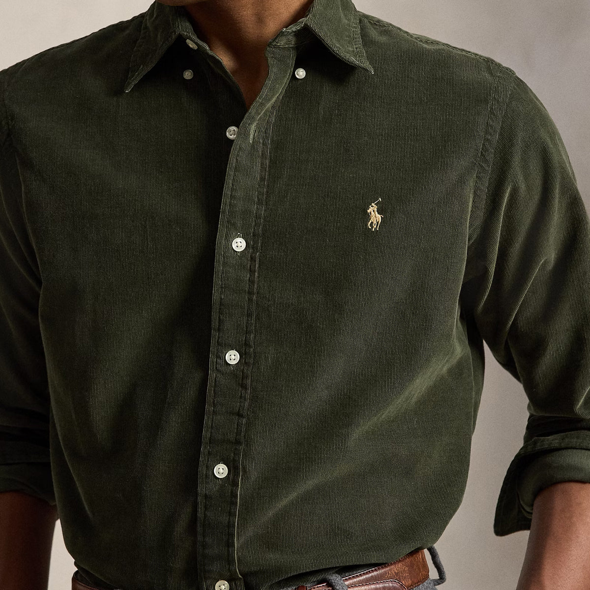 Polo Ralph Lauren Custom Fit Corduroy Shirt Company Olive W/Khaki Pp