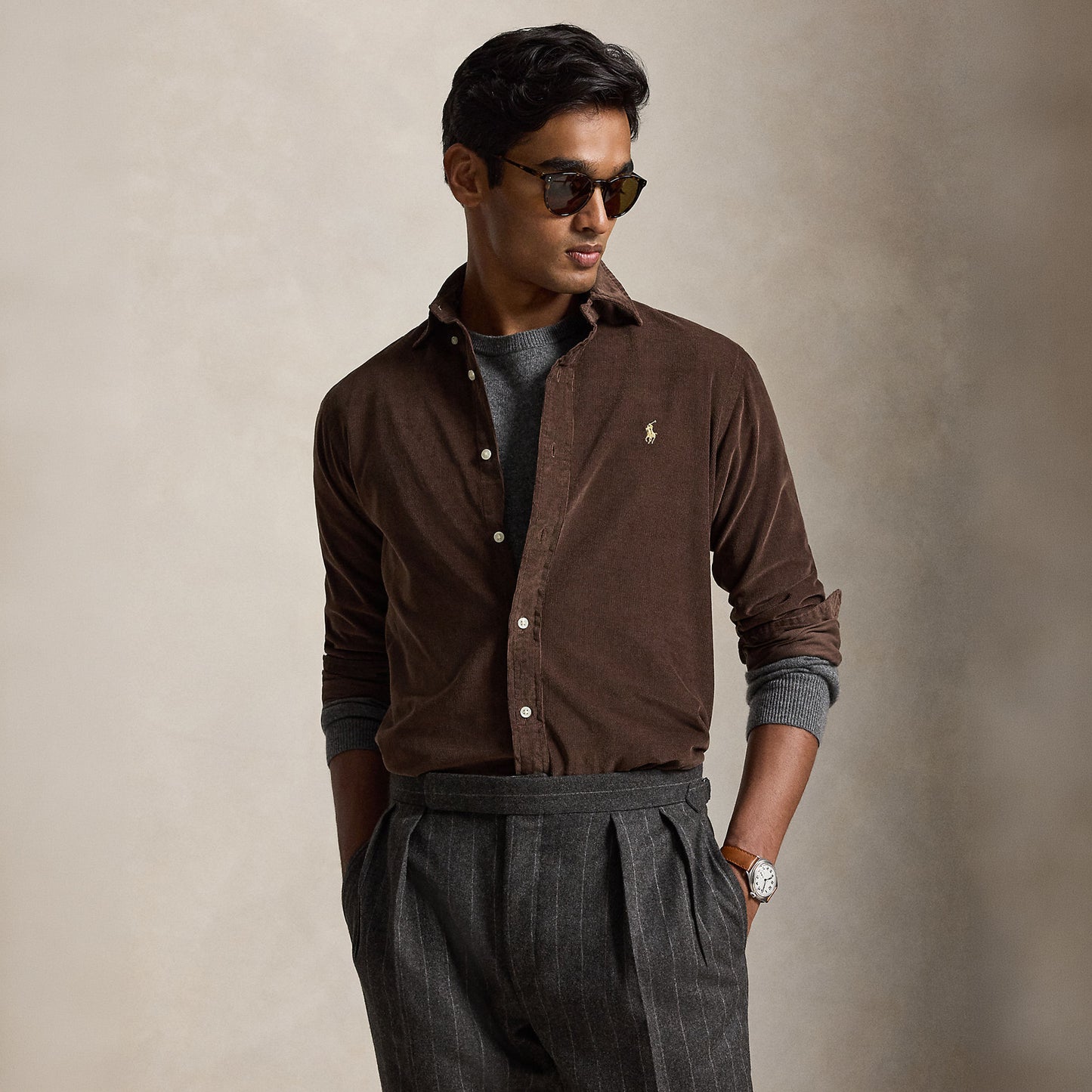 Polo Ralph Lauren Custom Fit Corduroy Shirt Nutmeg Brown