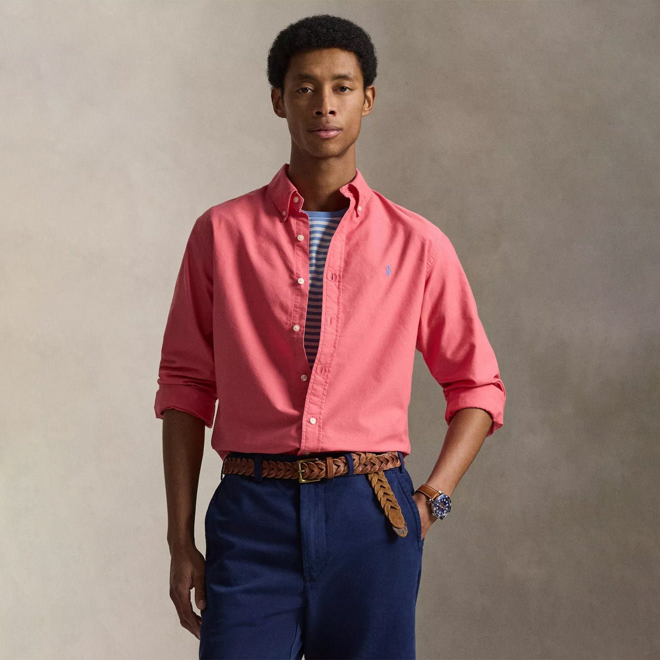 Polo Ralph Lauren Custom Fit Garment-Dyed Oxford Shirt Pale Red - The Sporting Lodge