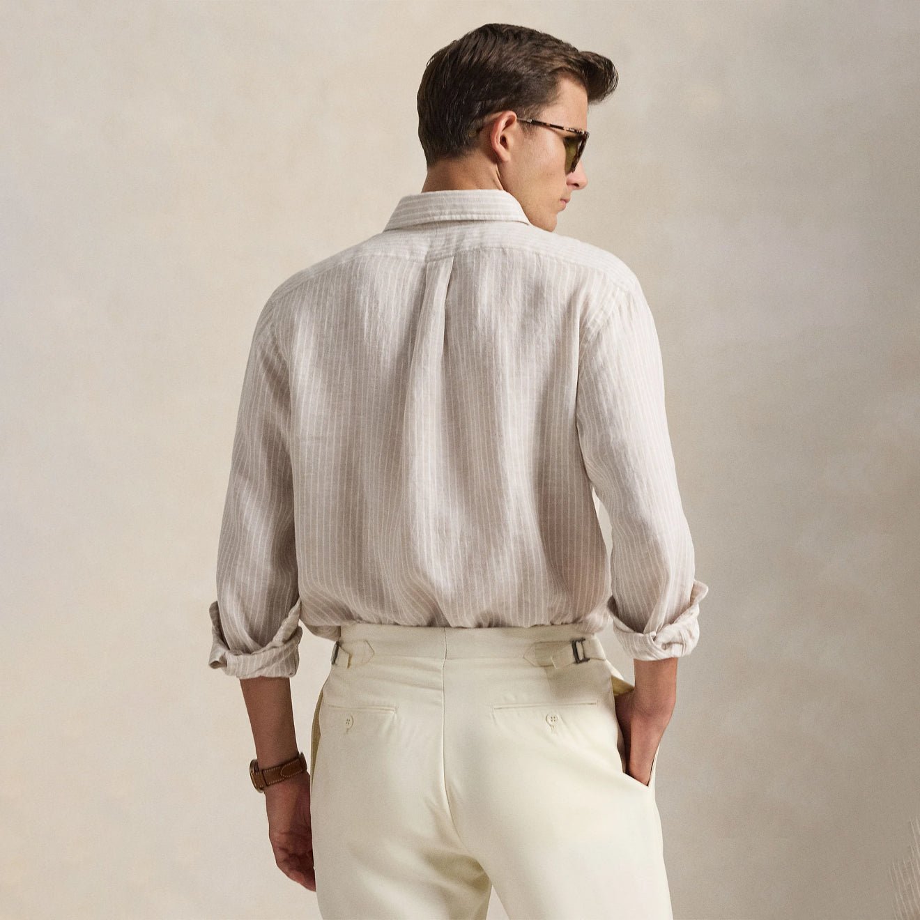 Polo Ralph Lauren Custom Fit Linen Shirt Coastal Beige White