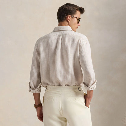 Polo Ralph Lauren Custom Fit Linen Shirt Coastal Beige White
