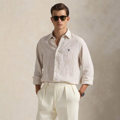Polo Ralph Lauren Custom Fit Linen Shirt Coastal Beige White