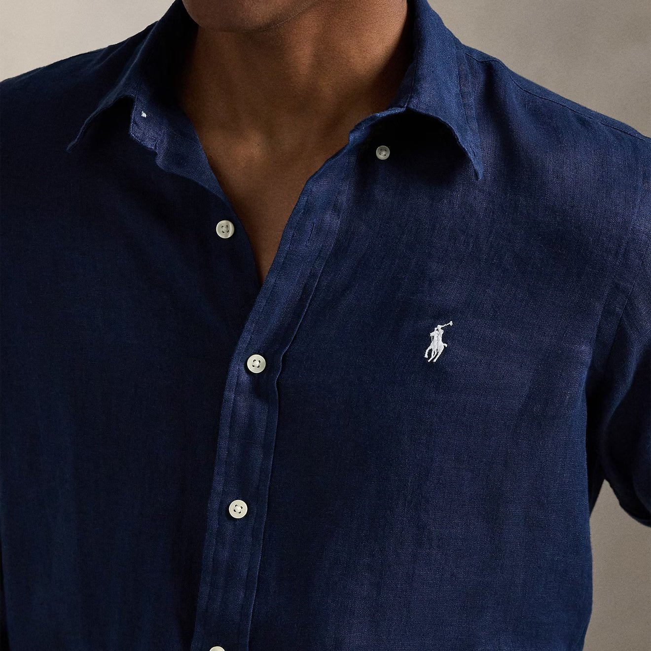 Polo Ralph Lauren Custom Fit Linen Shirt Newport Navy / White