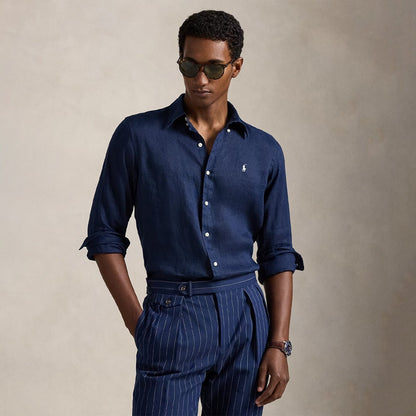 Polo Ralph Lauren Custom Fit Linen Shirt Newport Navy / White