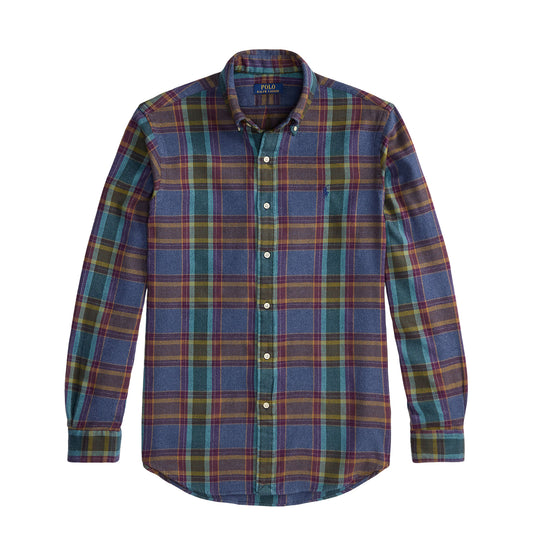 Polo Ralph Lauren Custom Fit Plaid Flannel Shirt Blue Purple Heather Multi