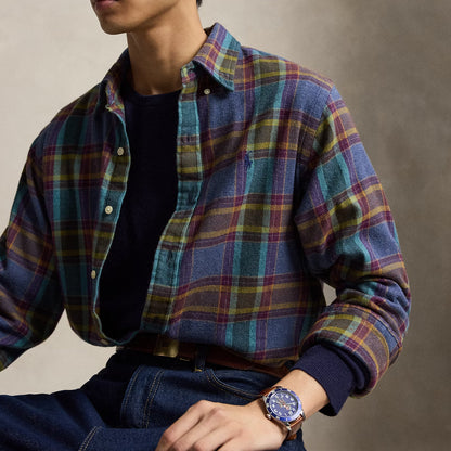 Polo Ralph Lauren Custom Fit Plaid Flannel Shirt Blue Purple Heather Multi