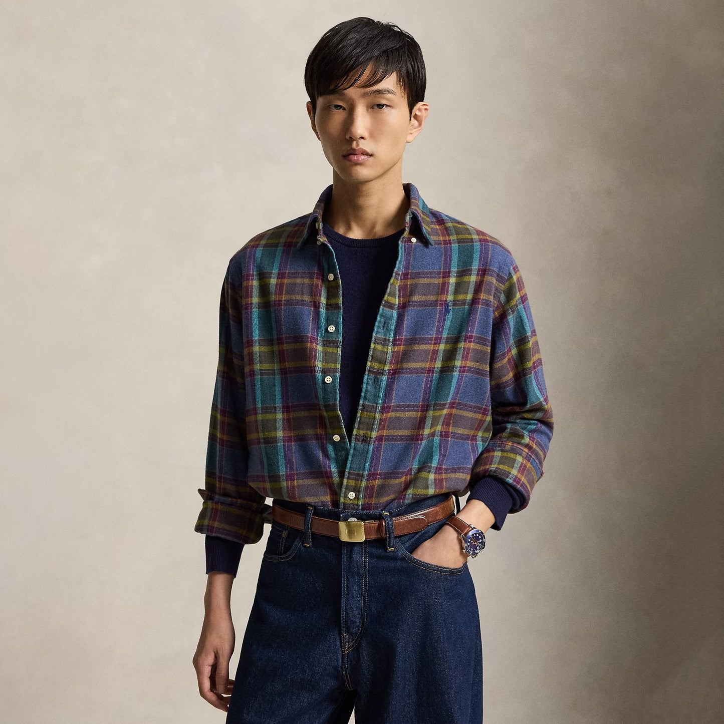 Polo Ralph Lauren Custom Fit Plaid Flannel Shirt Blue Purple Heather Multi