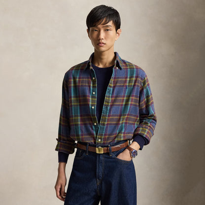 Polo Ralph Lauren Custom Fit Plaid Flannel Shirt Blue Purple Heather Multi