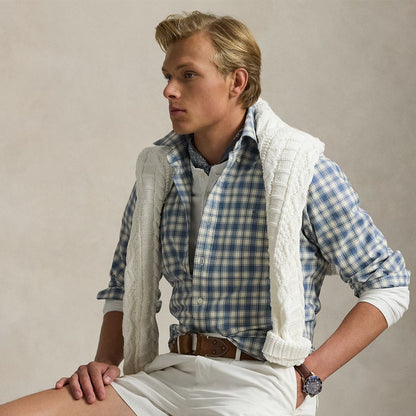 Polo Ralph Lauren Custom Fit Plaid Oxford Shirt Blue Cream - The Sporting Lodge